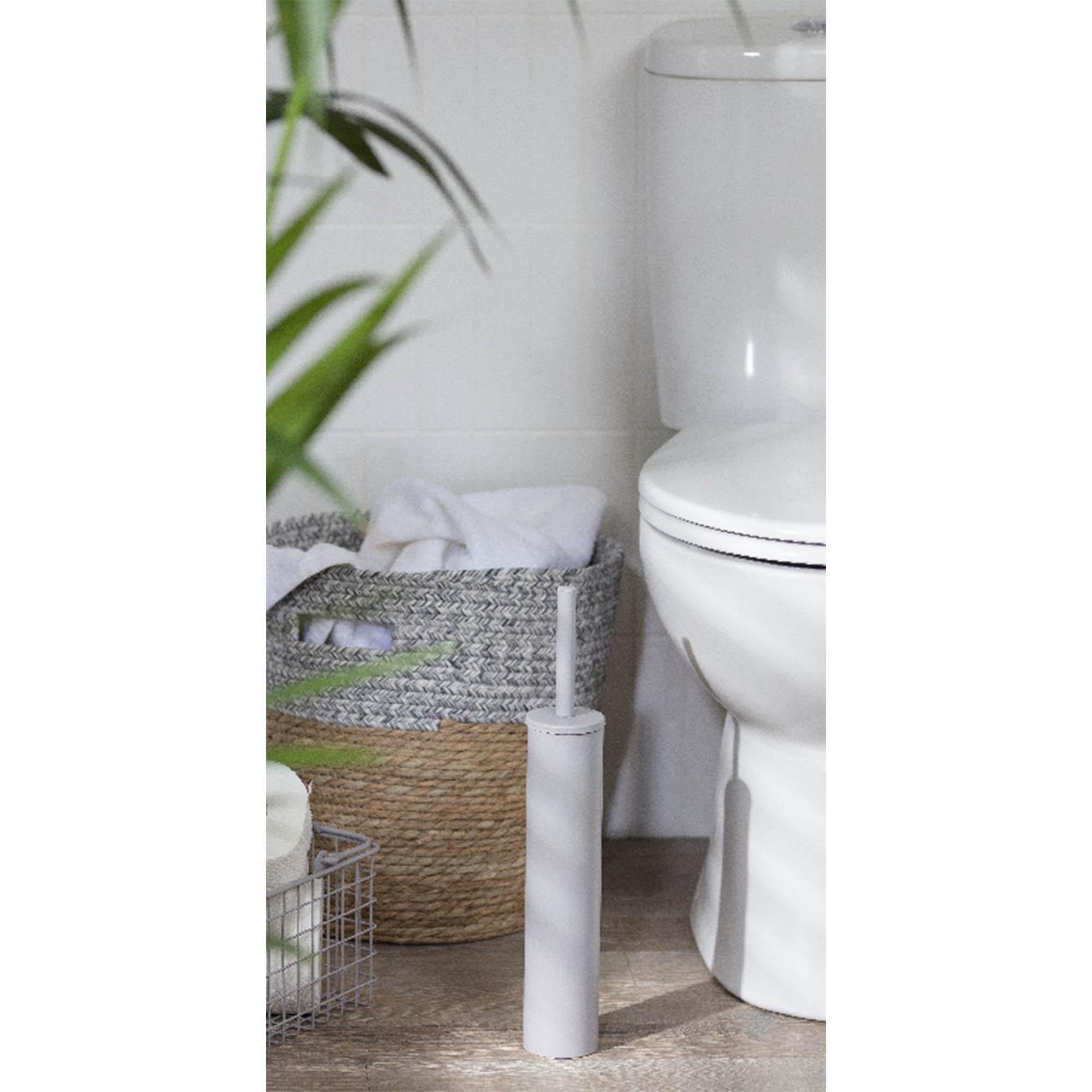Slimline Toilet Brush with Lid and Removable Bin in Matte Grey Steel
