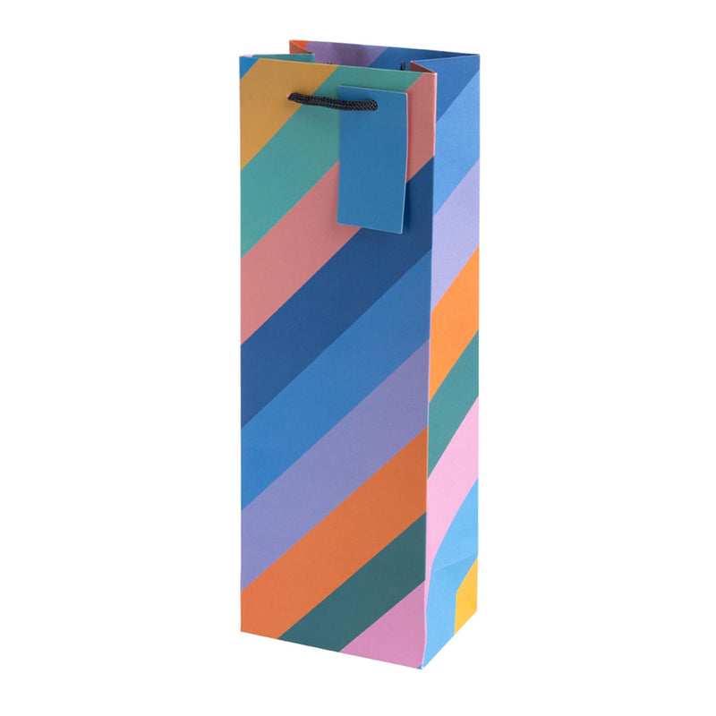 Sainsbury's rainbow stripe bottle gift bag with tag, British brand