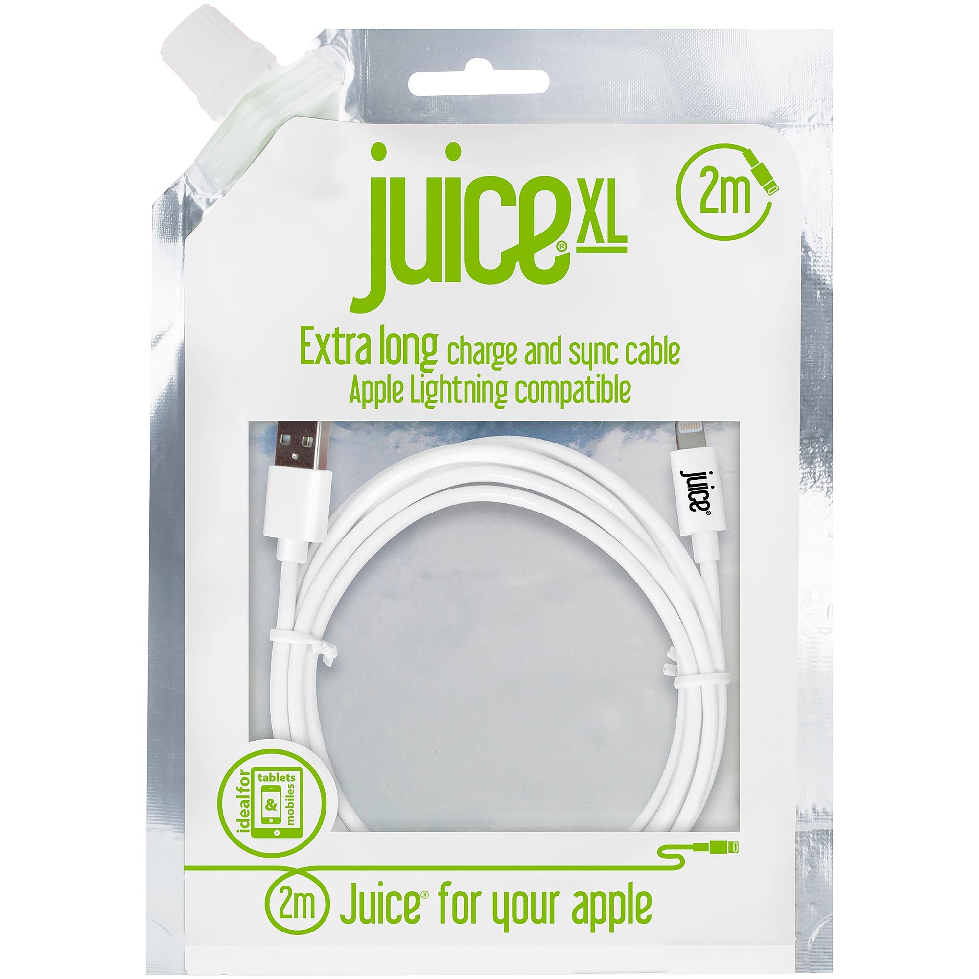 Juice Lightning Cable White 2 meter length for mobile, UK version