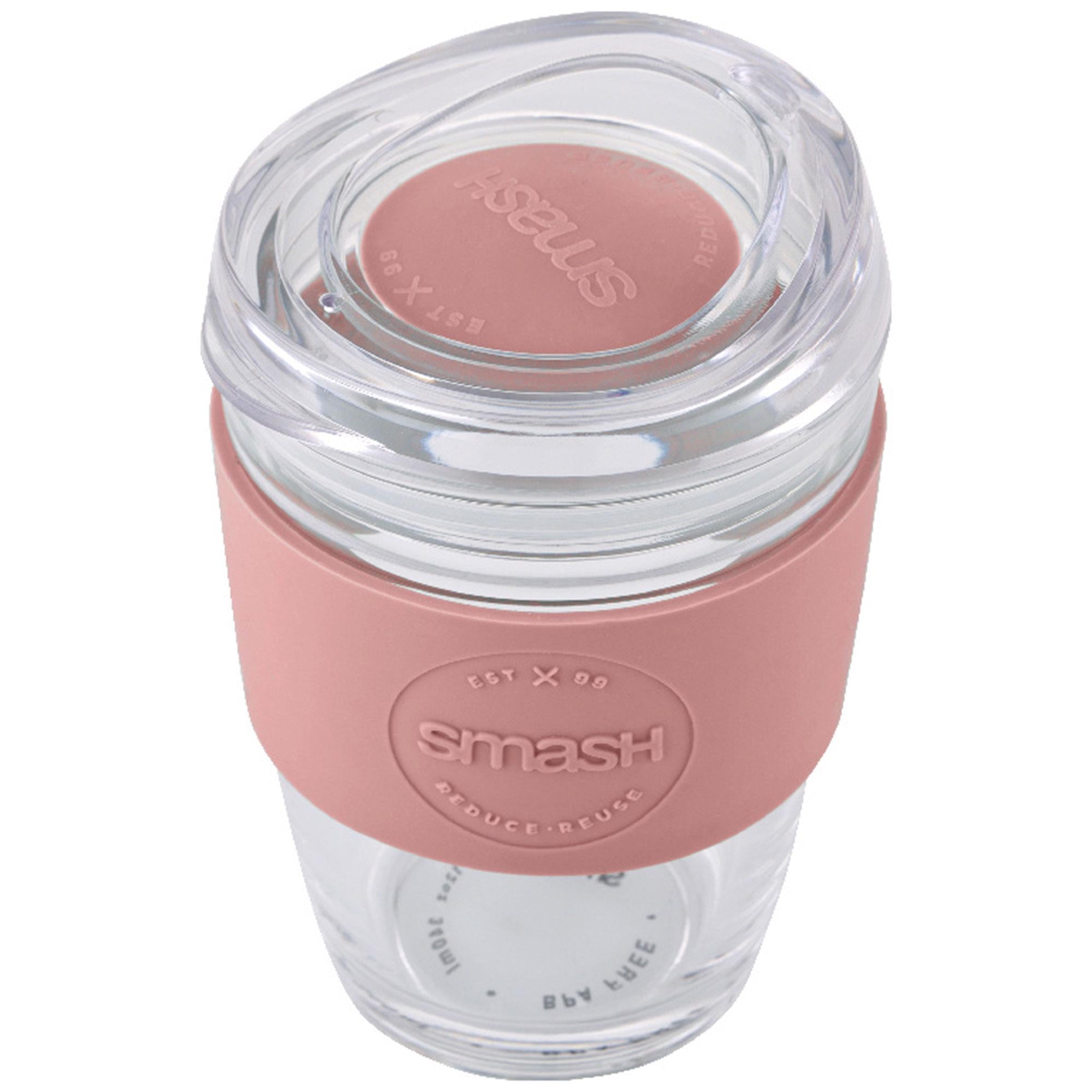 Smash Glass reusable coffee cup pink travel mug (British brand)