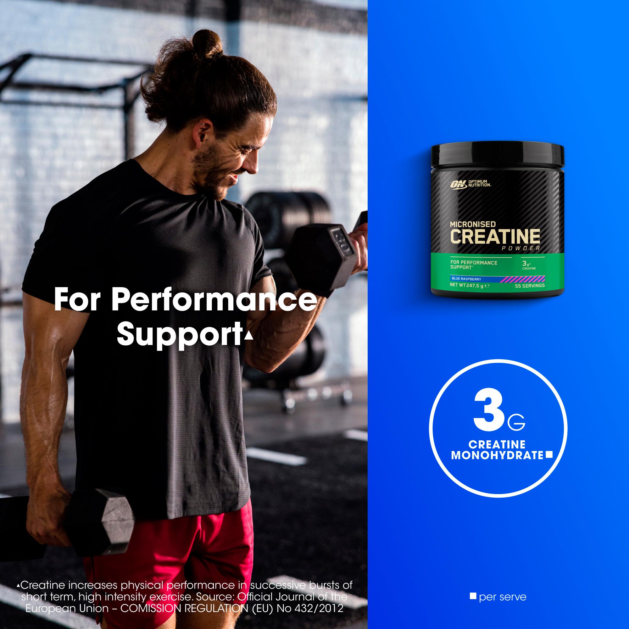 Optimum Nutrition Blue Raspberry Creatine Powder 247.5g, imported from the UK