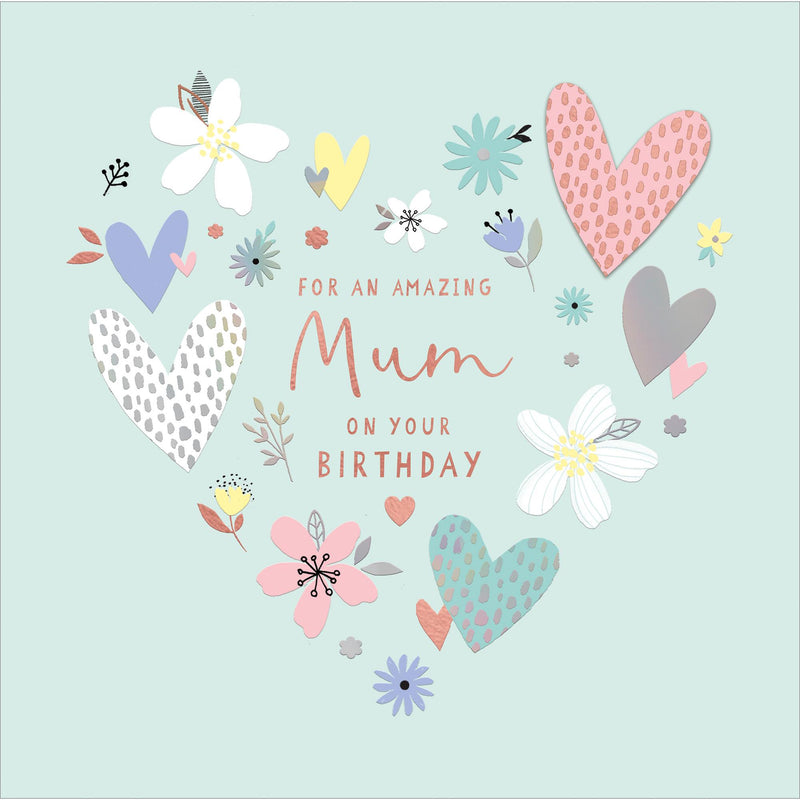 Carlton Amazing Mum Hearts Flowers Birthday Greeting Card 21cm - British product
