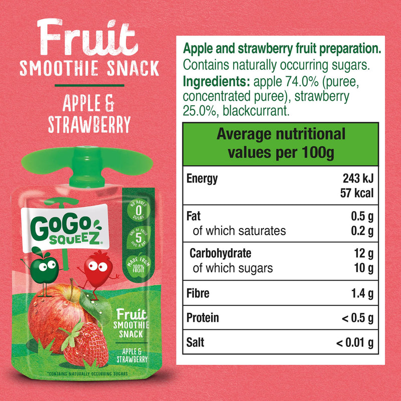 GoGo Squeez apple strawberry smoothie pouch 4x90g, UK version