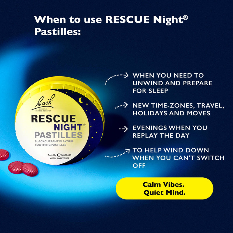 Bach Rescue Night Pastilles blackcurrant flavour 50g (British brand)