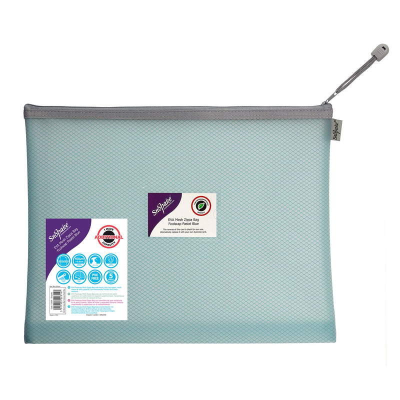 Snopake pastel blue mesh storage bag A4, imported from the UK