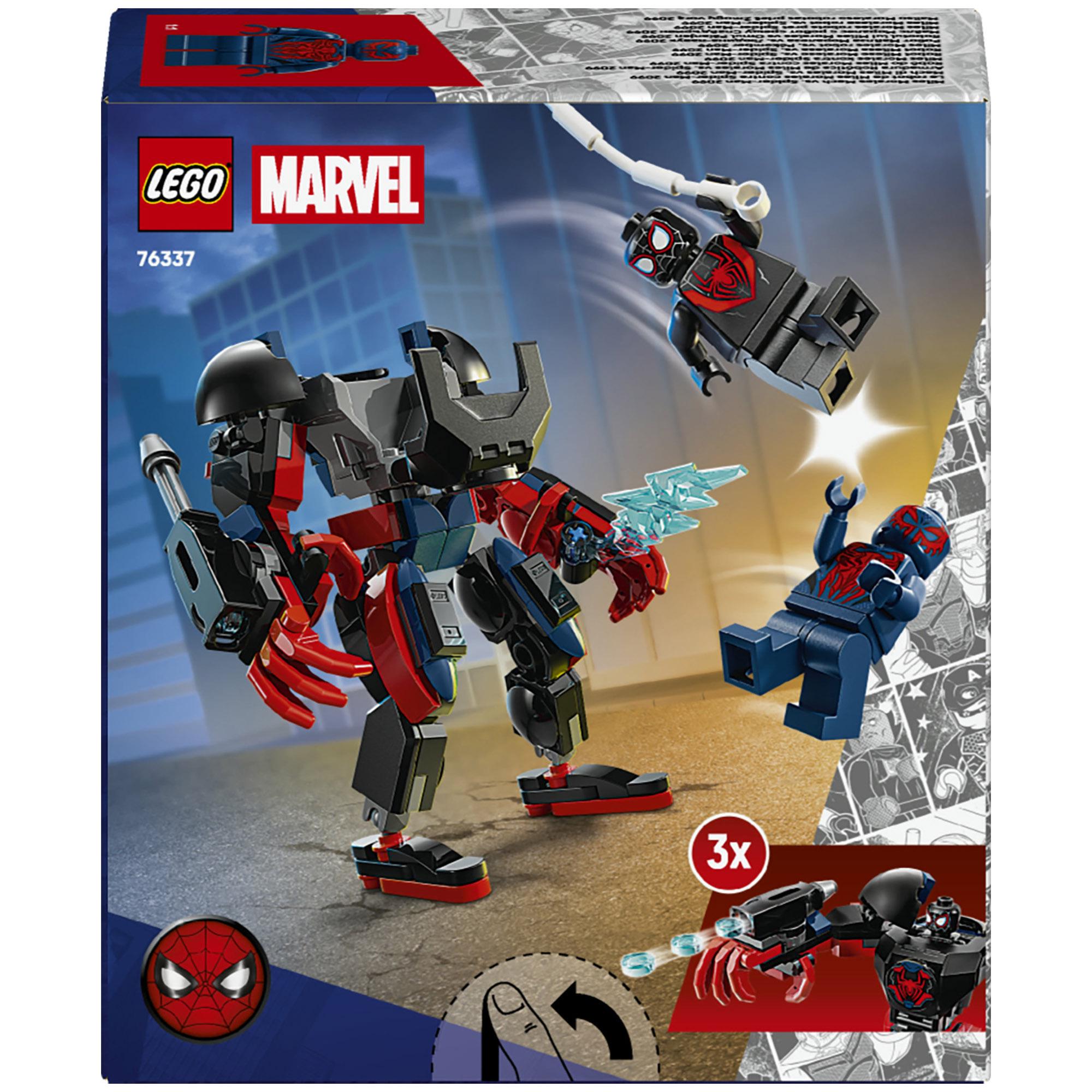 LEGO Miles Morales Mech building toy with Spider-Man minifigures, UK version