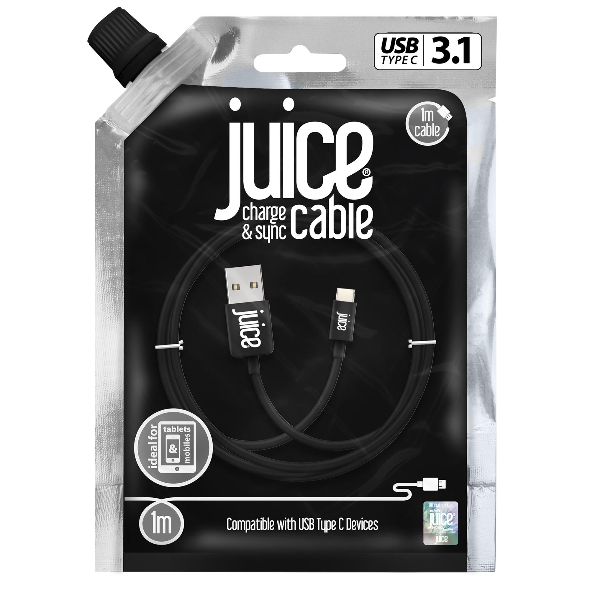 Juice USB Type-C cable 1m black, imported from the UK