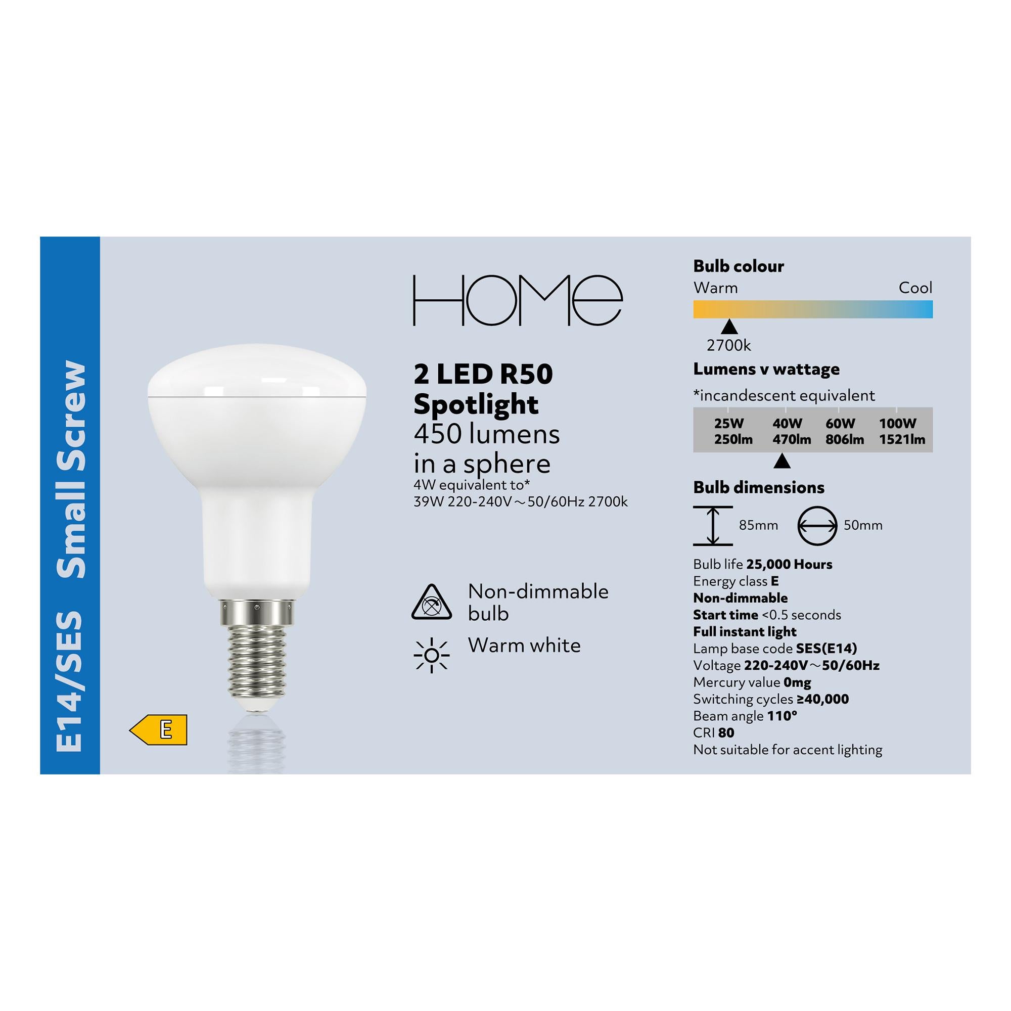 Sainsbury's Home LED spotlight R50 SES Pack 2 (British brand)