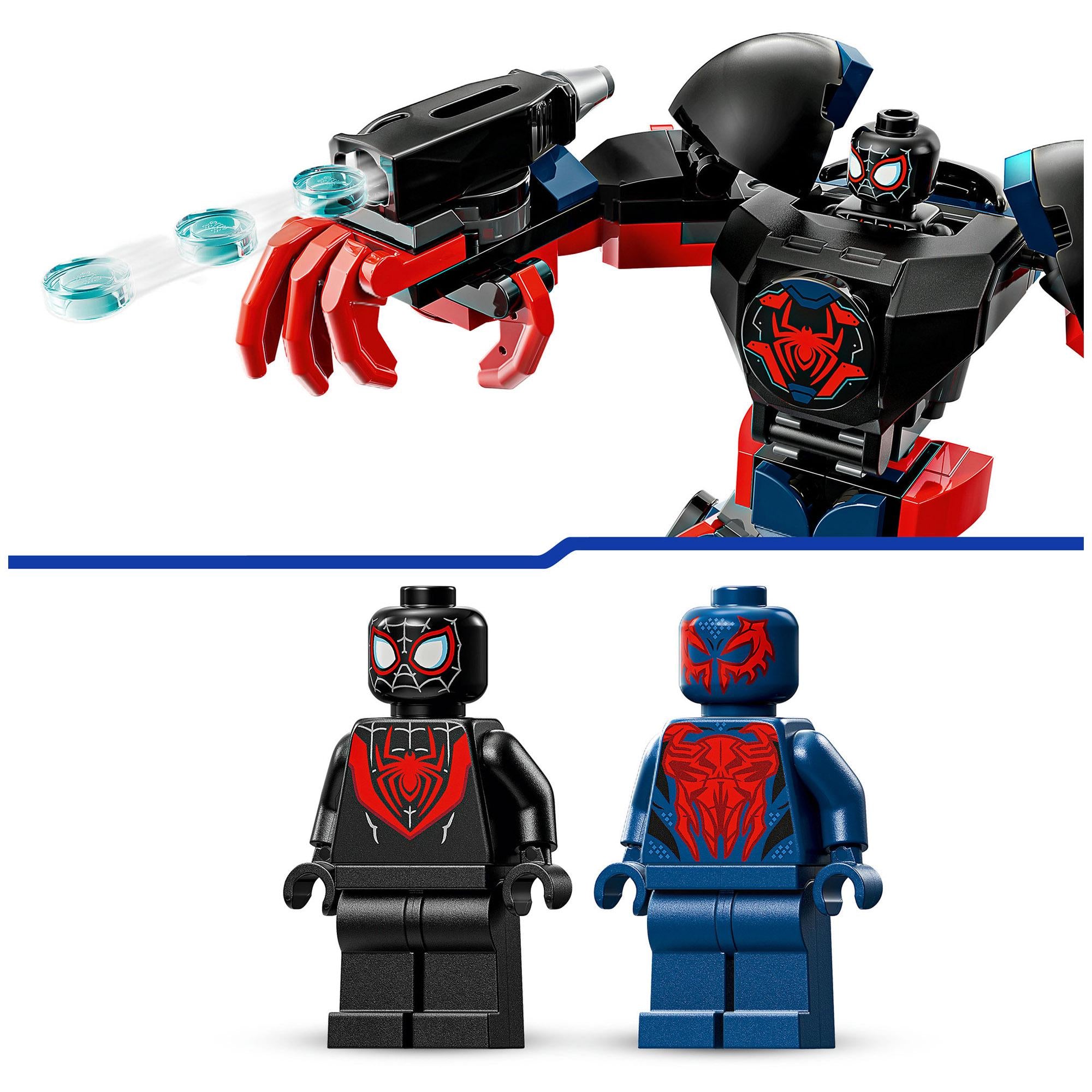 LEGO Miles Morales Mech building toy with Spider-Man minifigures, UK version