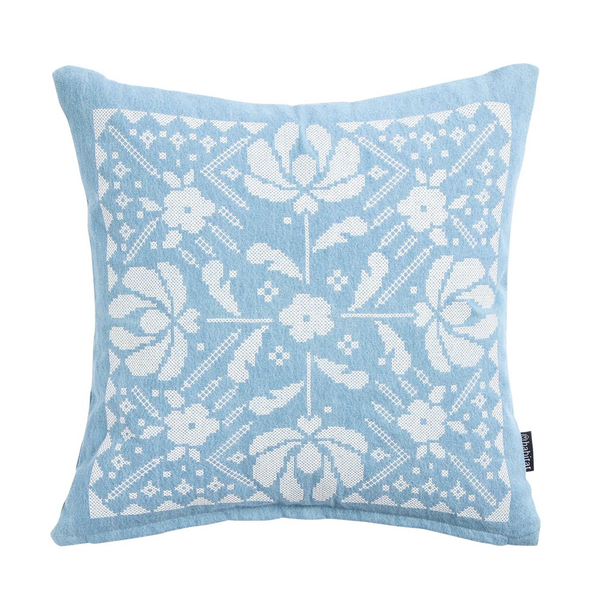 Habitat folk floral stitch denim cushion 43x43cm - British product