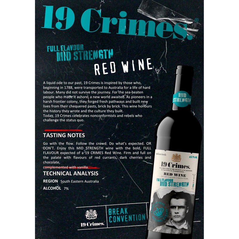 19 Crimes Mid Strength Red Wine 75cl - British product