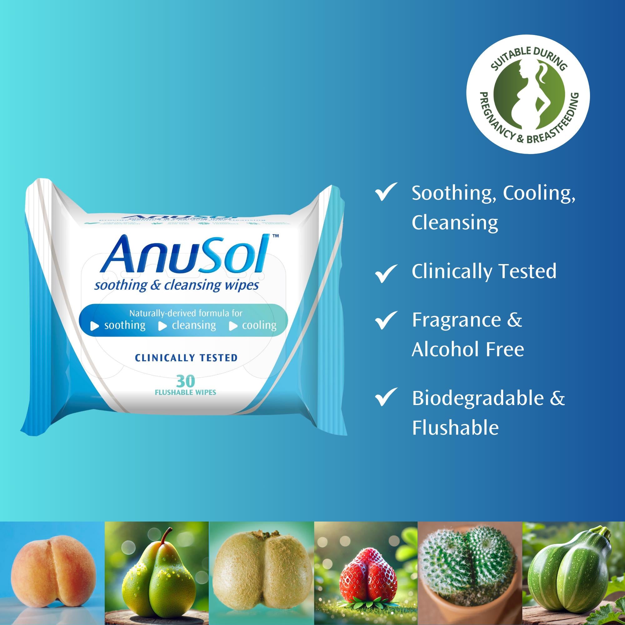Anusol Soothing Cleansing Flushable Wipes 30 Pack - British product