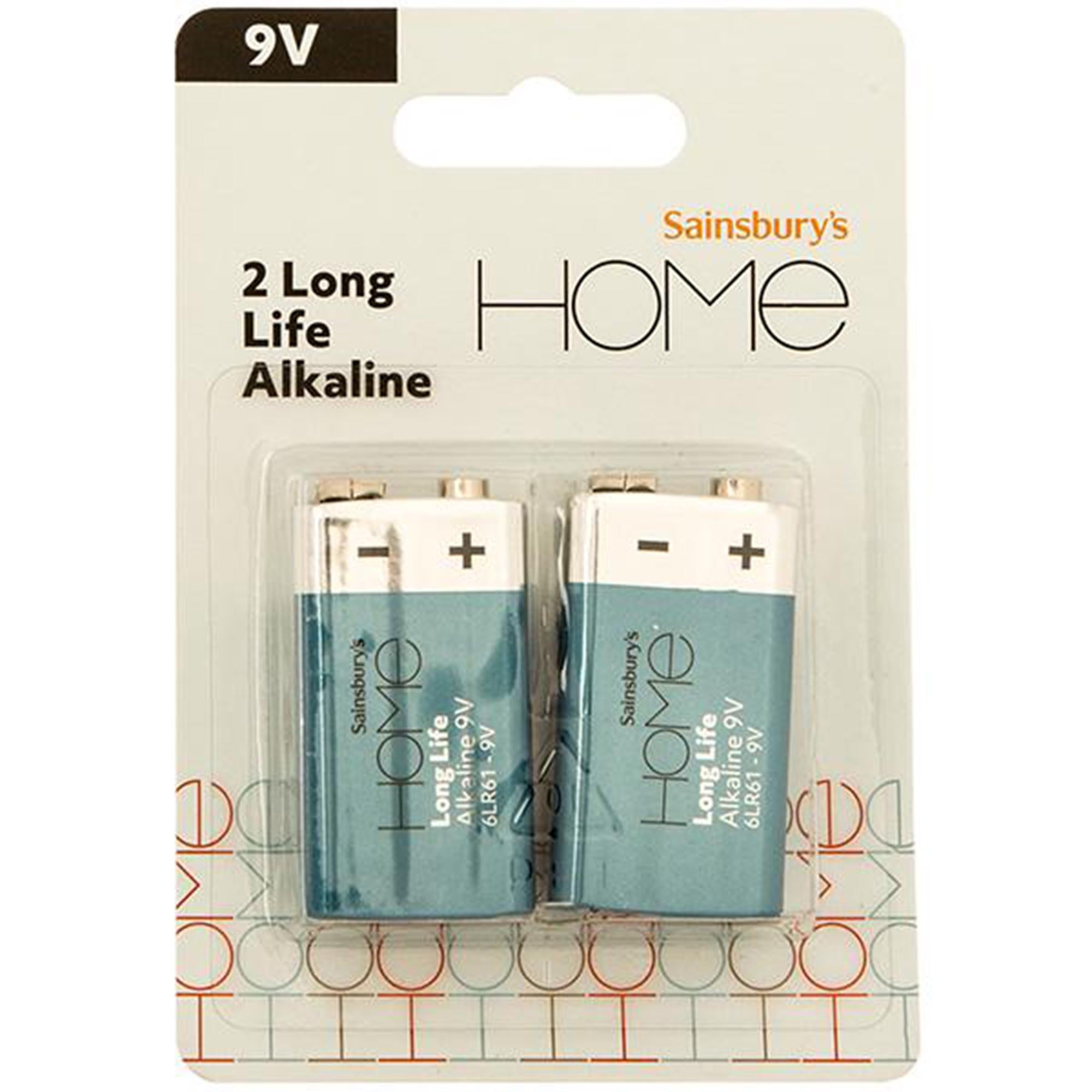 Sainsbury's Home 9V alkaline batteries pack of 2 (British brand)