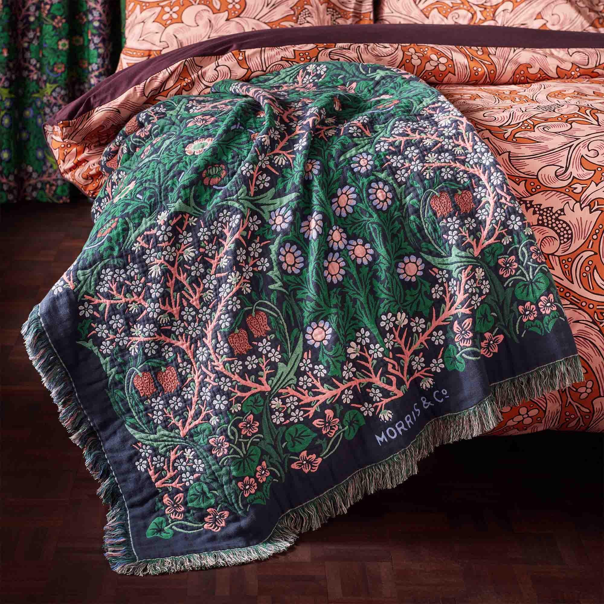 Habitat x Morris & Co Blackthorn throw green 125x150cm (British brand)
