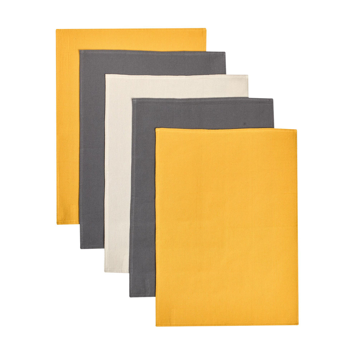 Sainsbury's Home waffle tea towels mustard grey 5-pack (British brand)