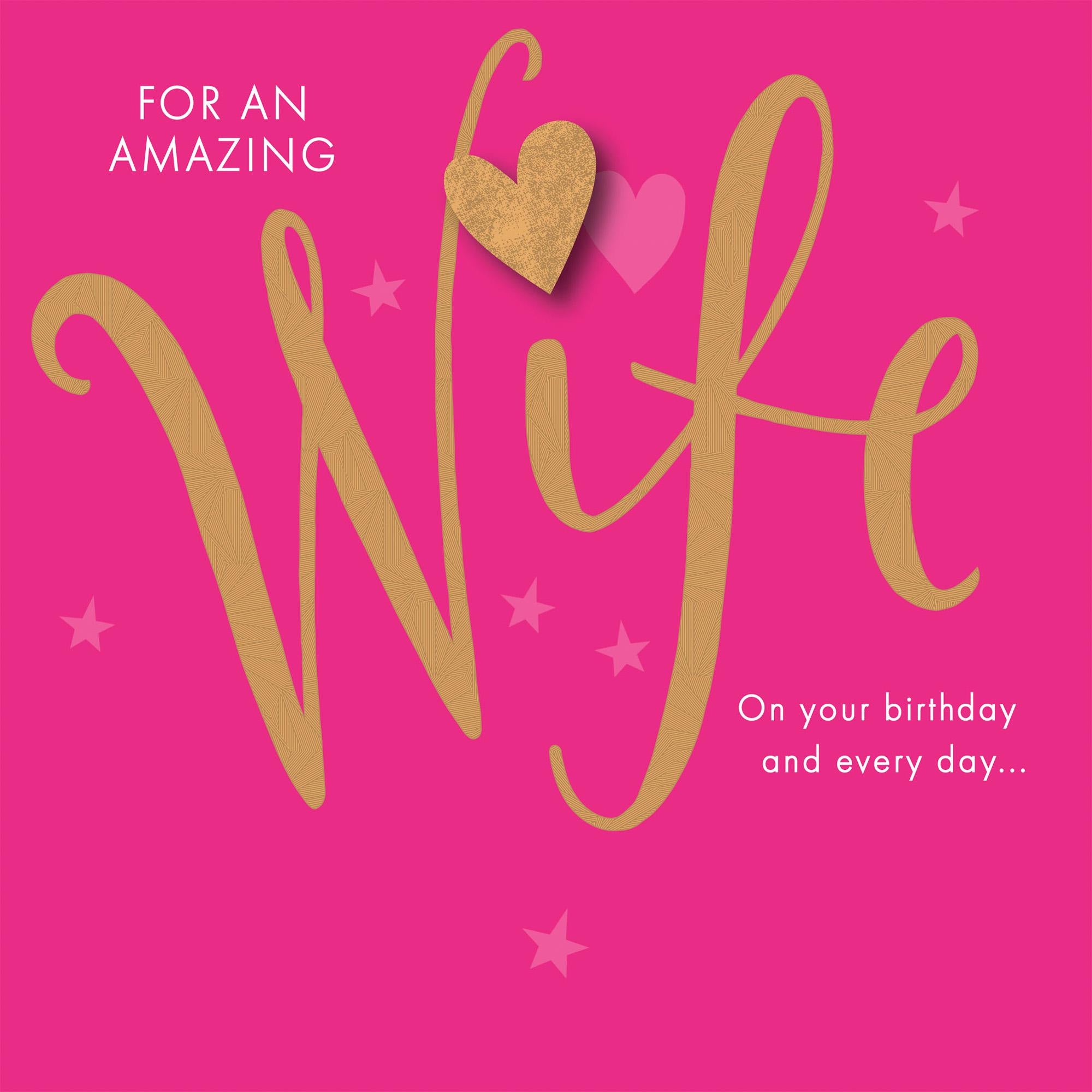 Carlton wife birthday greeting card gold lettering 18.6cm - British product