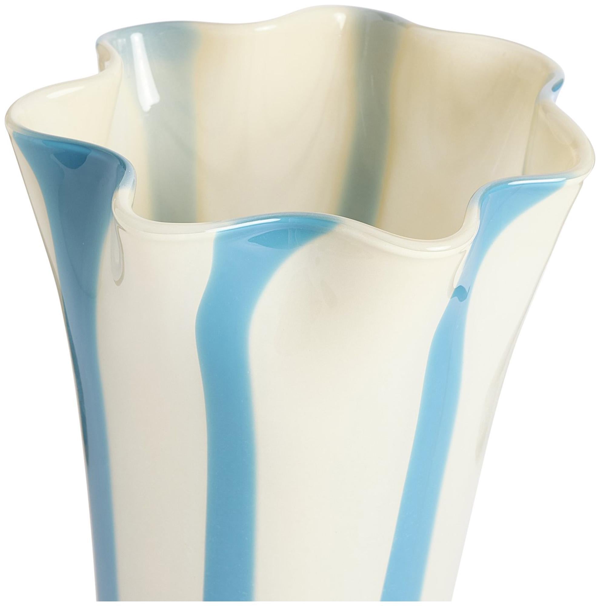 Habitat milk glass vase blue stripe 28.7cm, imported from the UK
