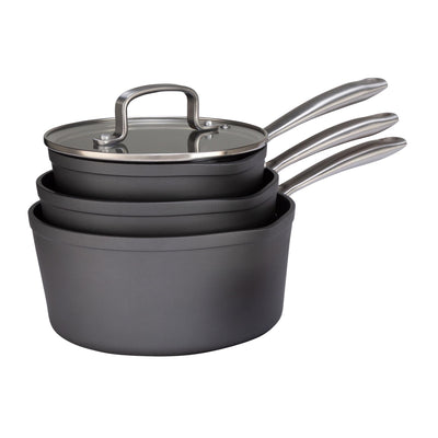 Sainsburys Habitat 3 Piece Hard Anodised Aluminium Saucepan Set- Buy online at McGrocer