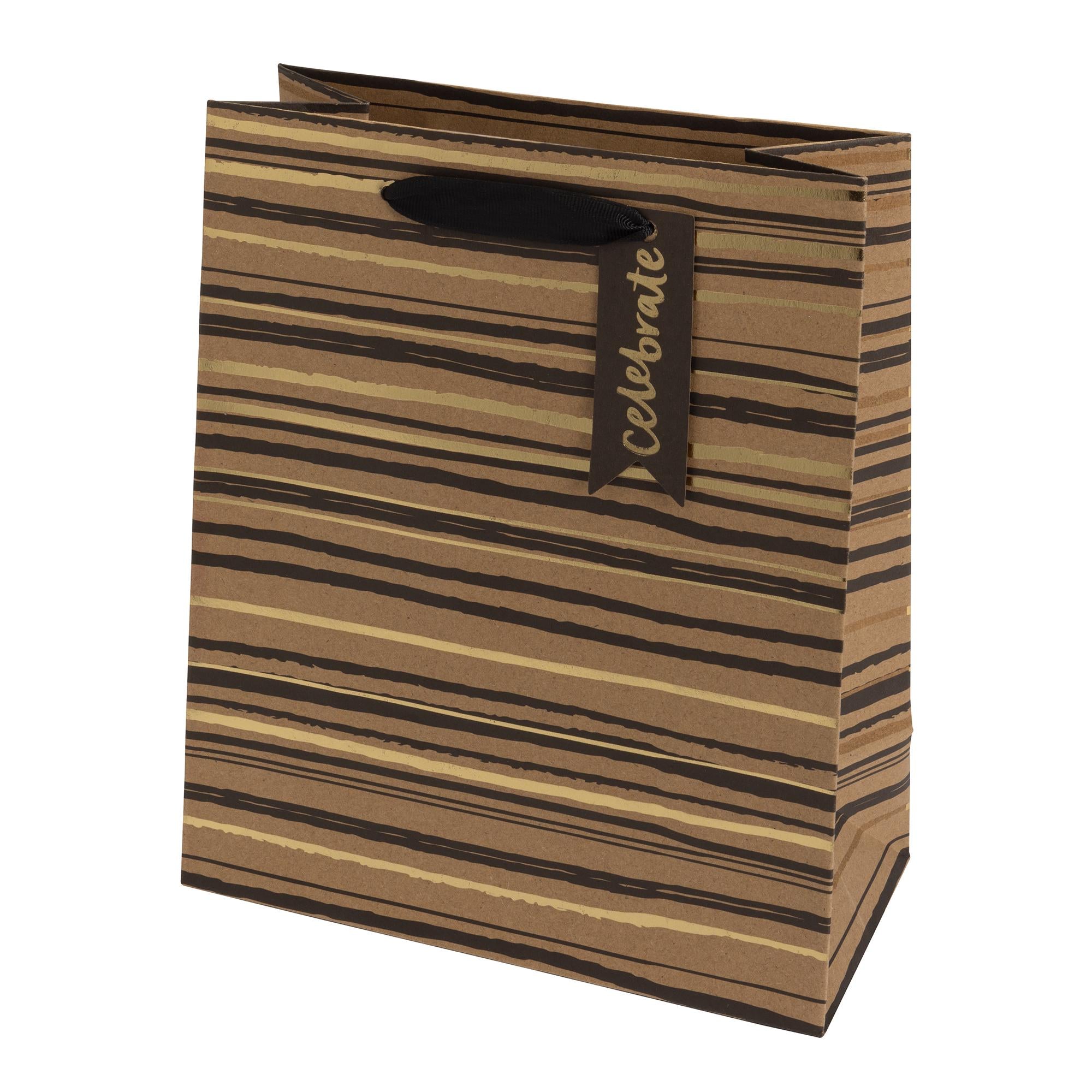 Sainsbury's Home Kraft Stripe medium gift bag with ribbon handle, UK version
