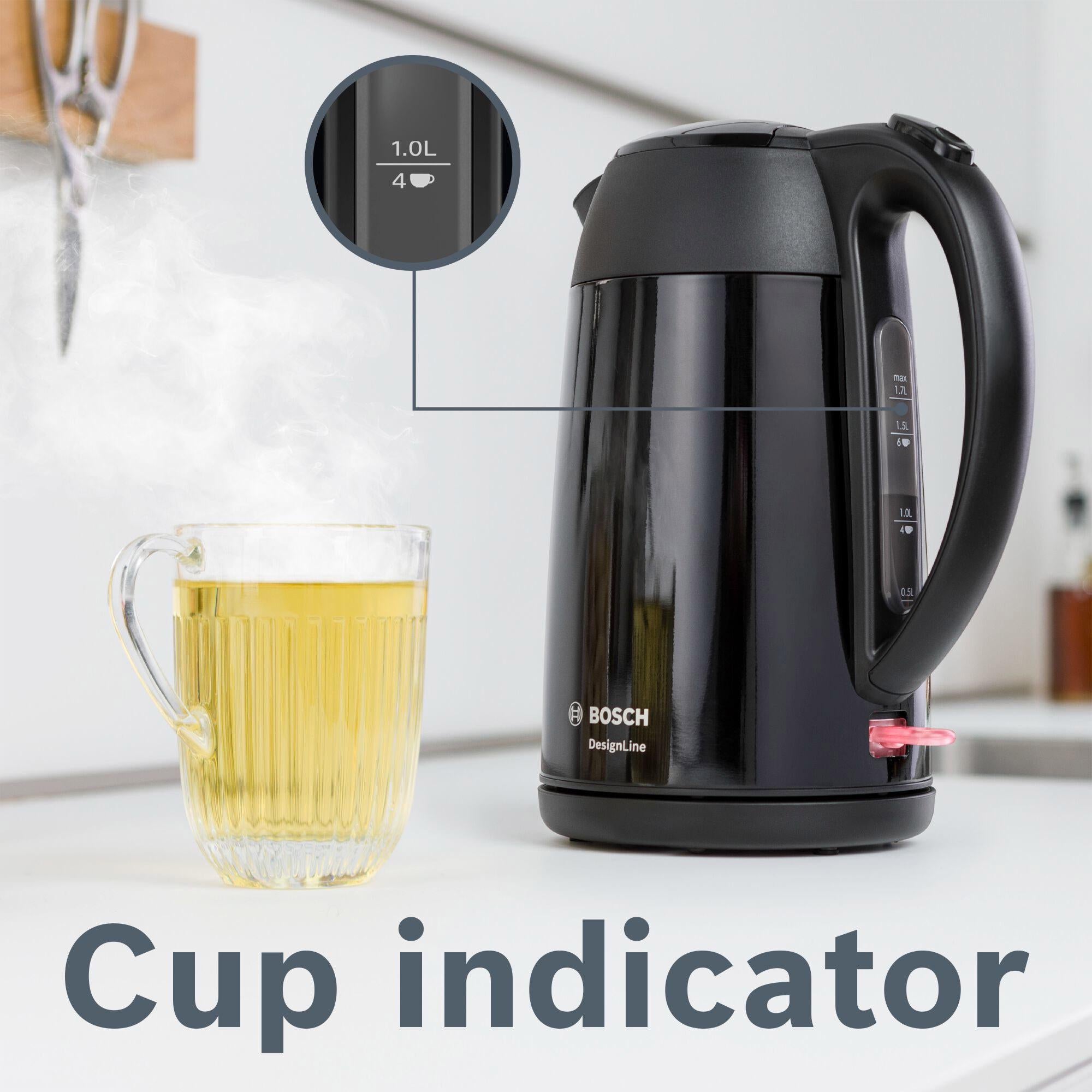 Bosch cordless kettle stainless steel 1.7L black (British brand)