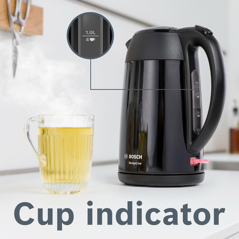 Bosch cordless kettle stainless steel 1.7L black (British brand)