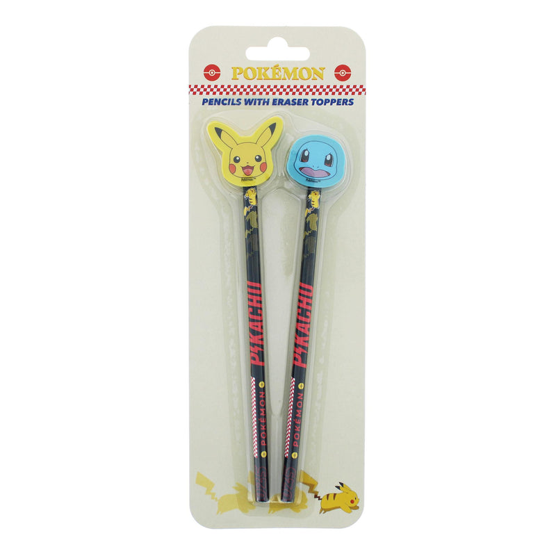 Pokémon set of 2 pencils with Pikachu and Squirtle erasers (British brand)