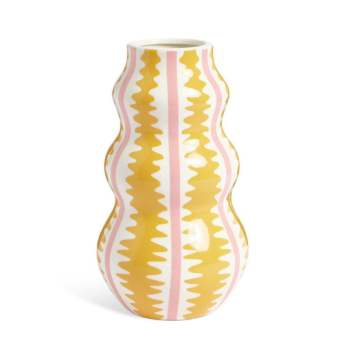 Habitat pink and yellow striped ceramic wiggle vase 25cm (British brand)