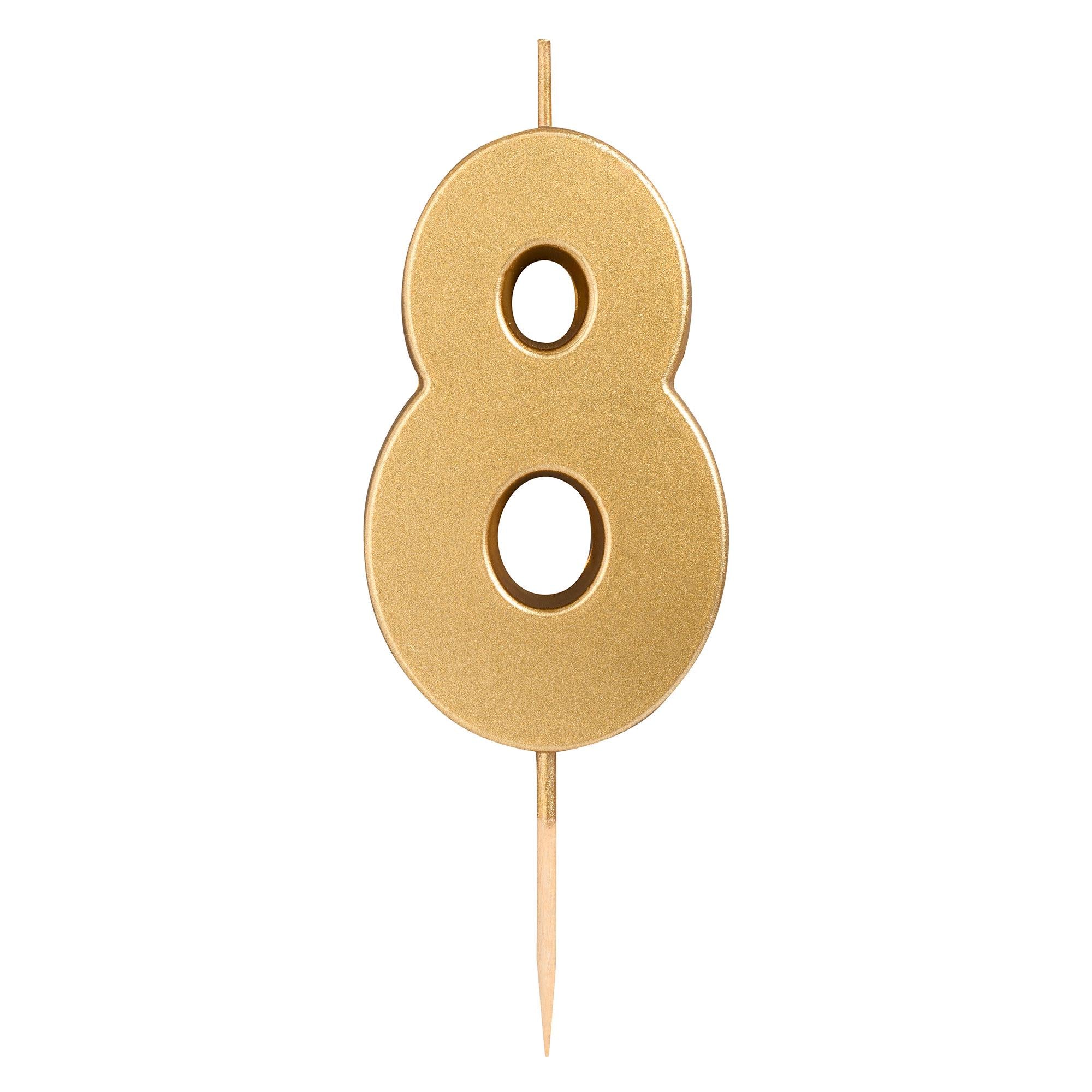 Sainsbury's gold number 8 candle H8cm x W6cm, imported from the UK
