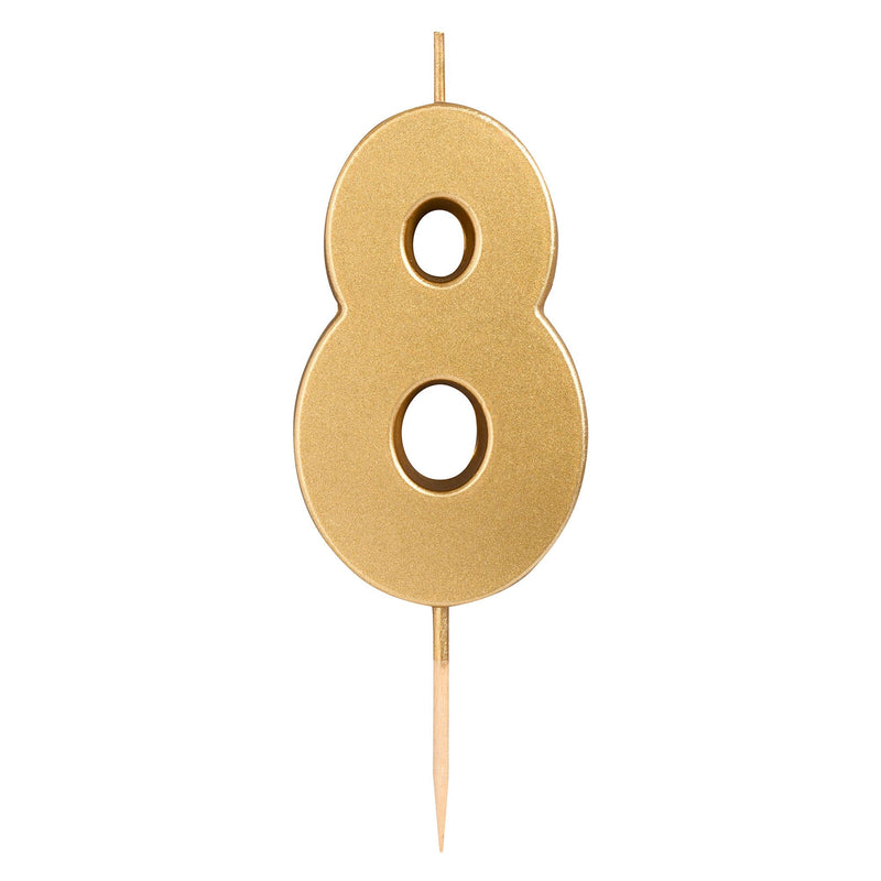 Sainsbury's gold number 8 candle H8cm x W6cm, imported from the UK