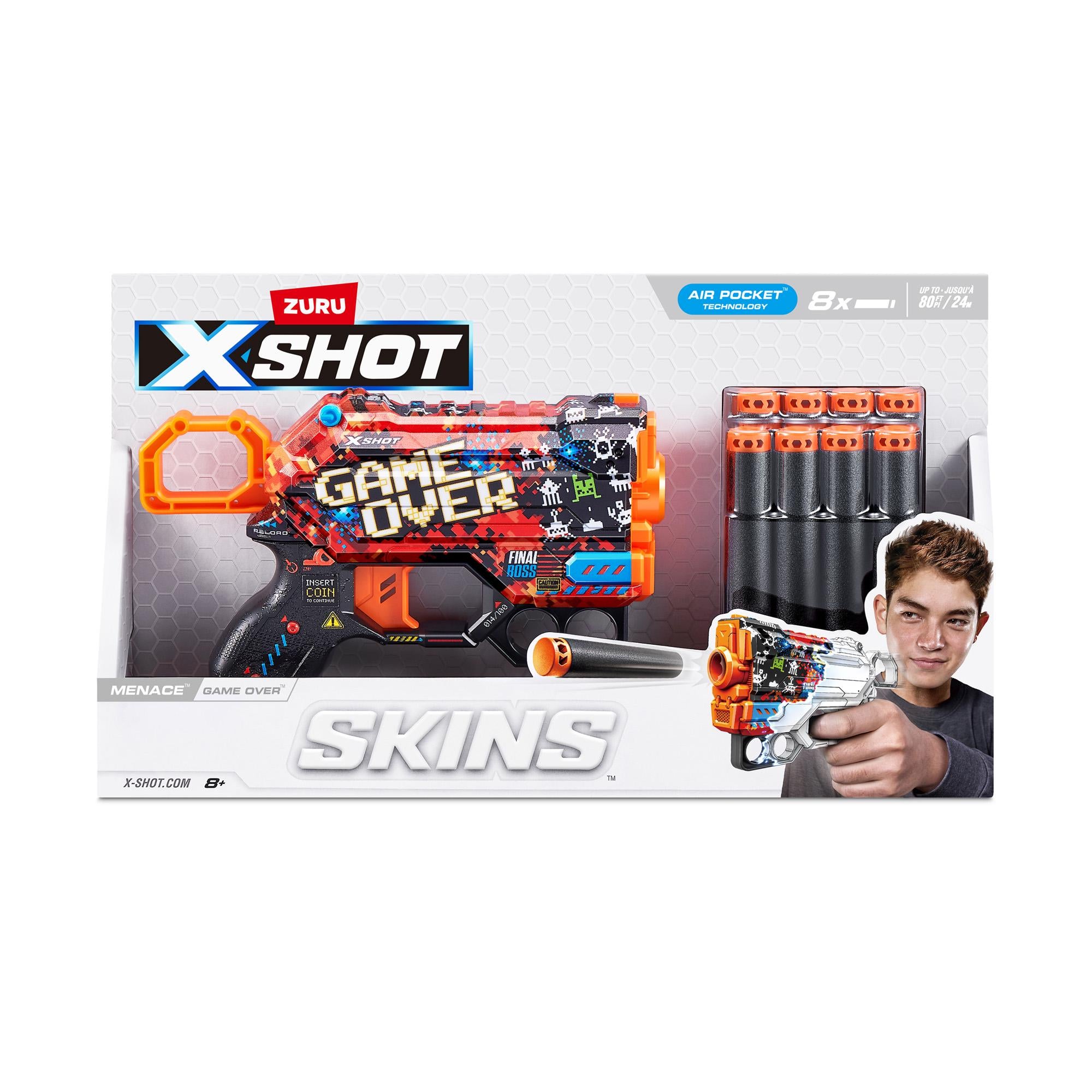 XSHOT Skins Menace Dart Blaster with 8 Foam Darts (British brand)