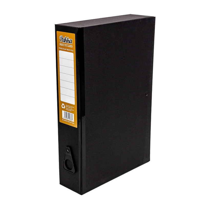 Pukka black recycled boxfile foolscap size, imported from the UK