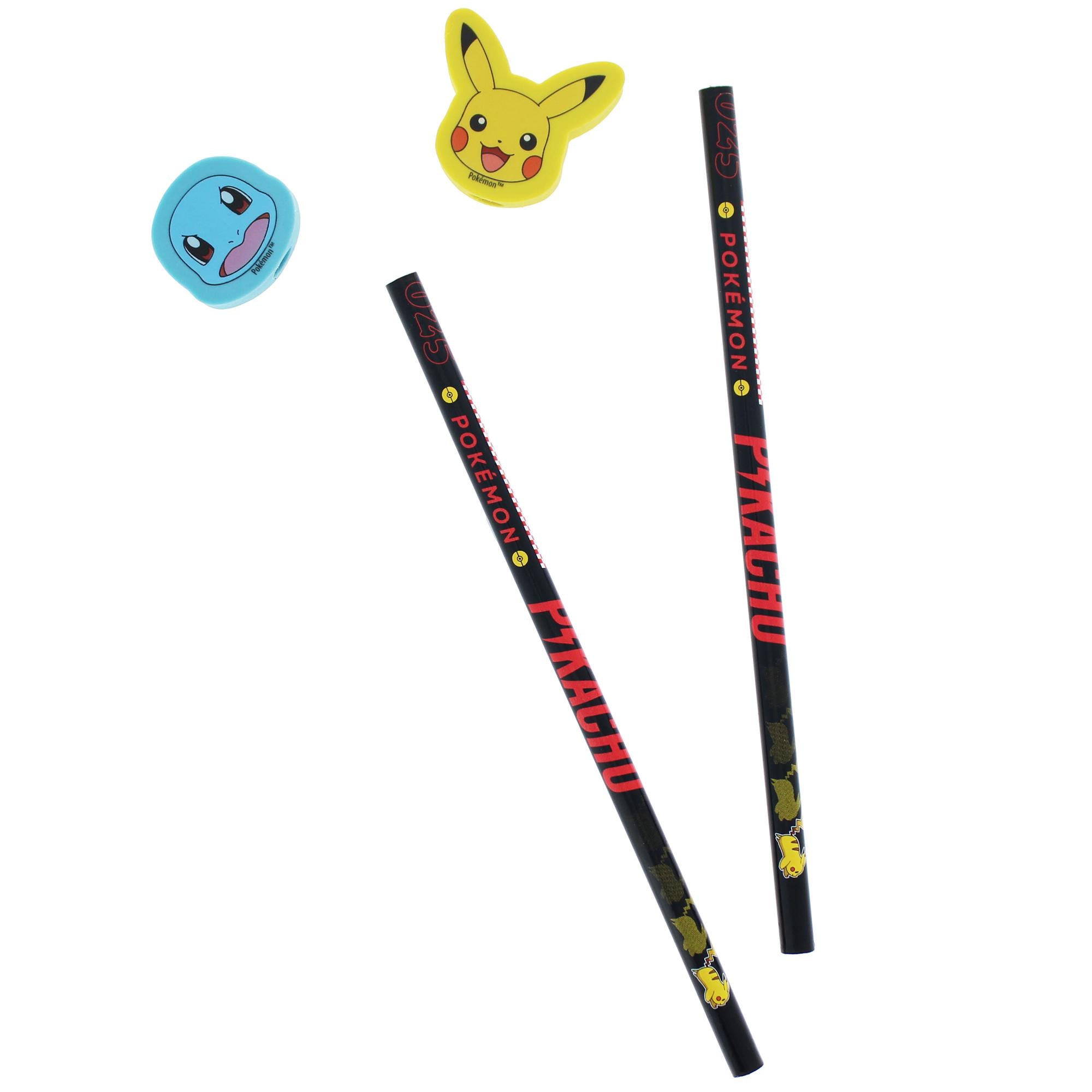 Pokémon set of 2 pencils with Pikachu and Squirtle erasers (British brand)
