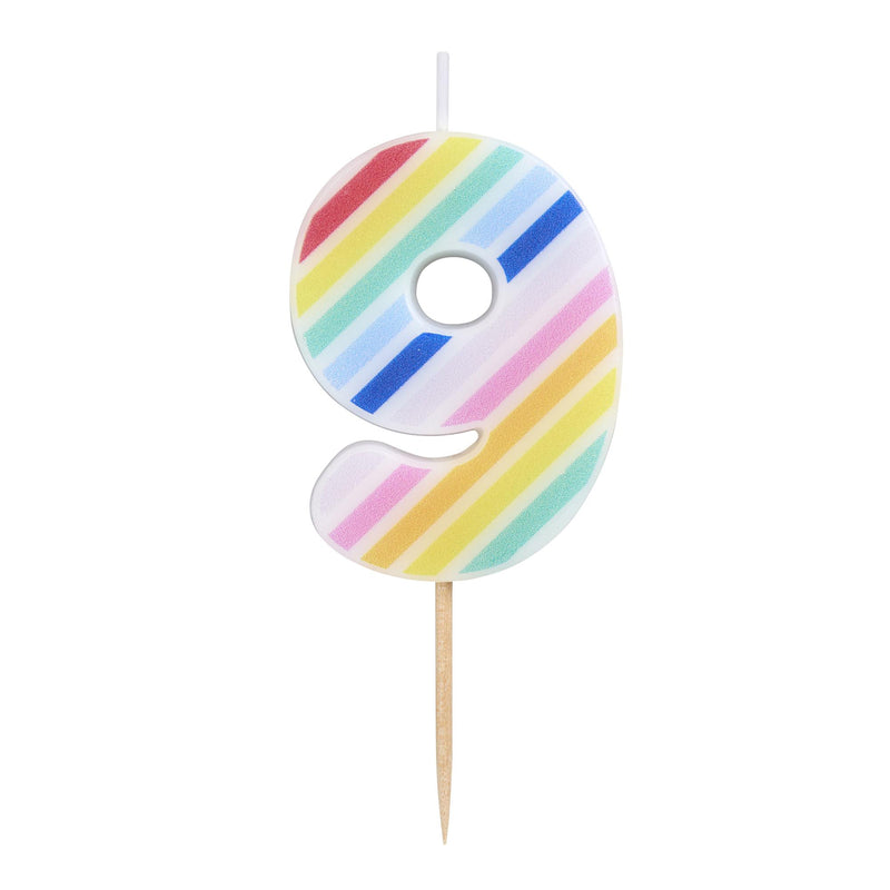 Sainsbury's Home Number Candle Age 9 Stripe Design 7cm Height (British brand)