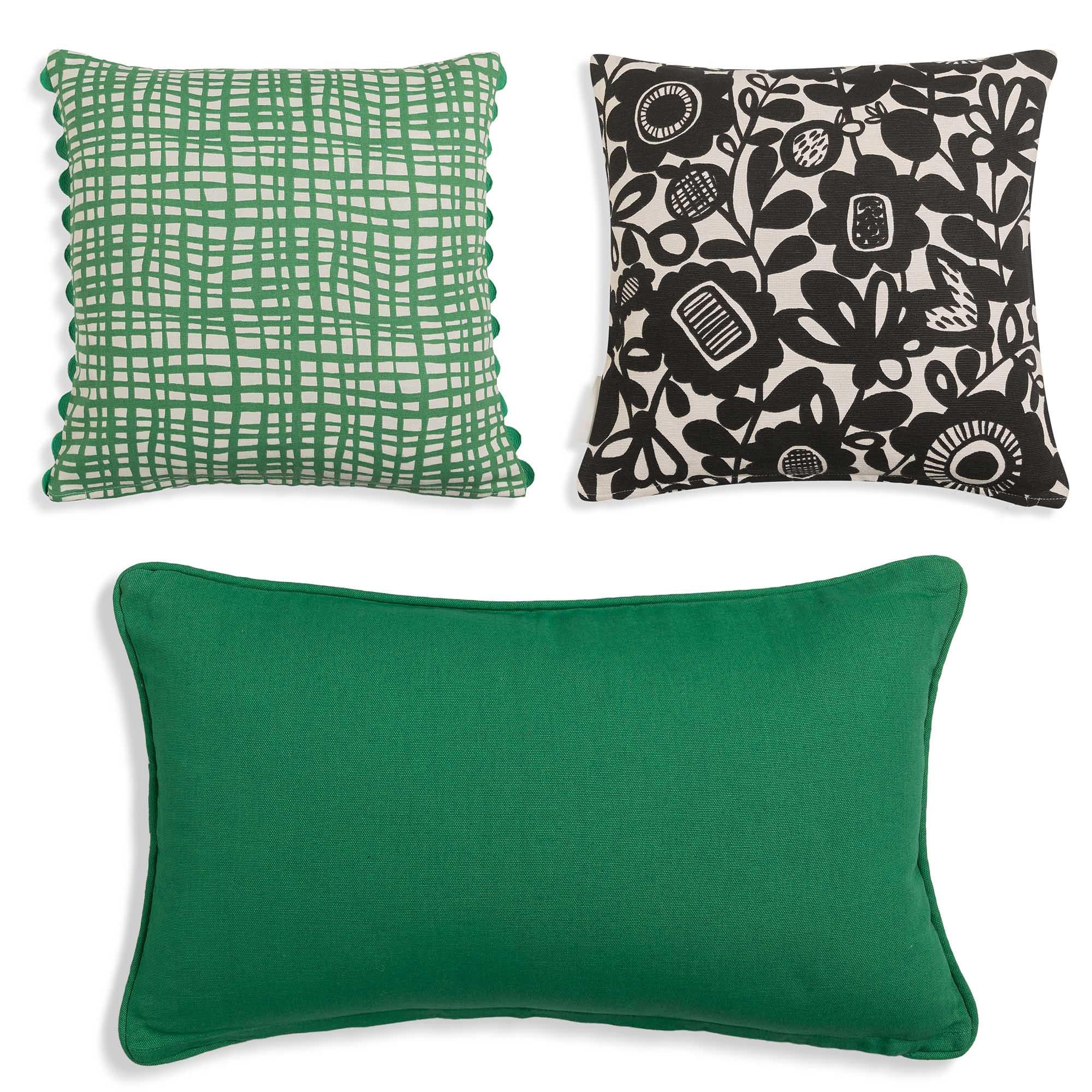 Hedgehog Printed Cushion with Cotton Cover and Green Piping, 50x30cm