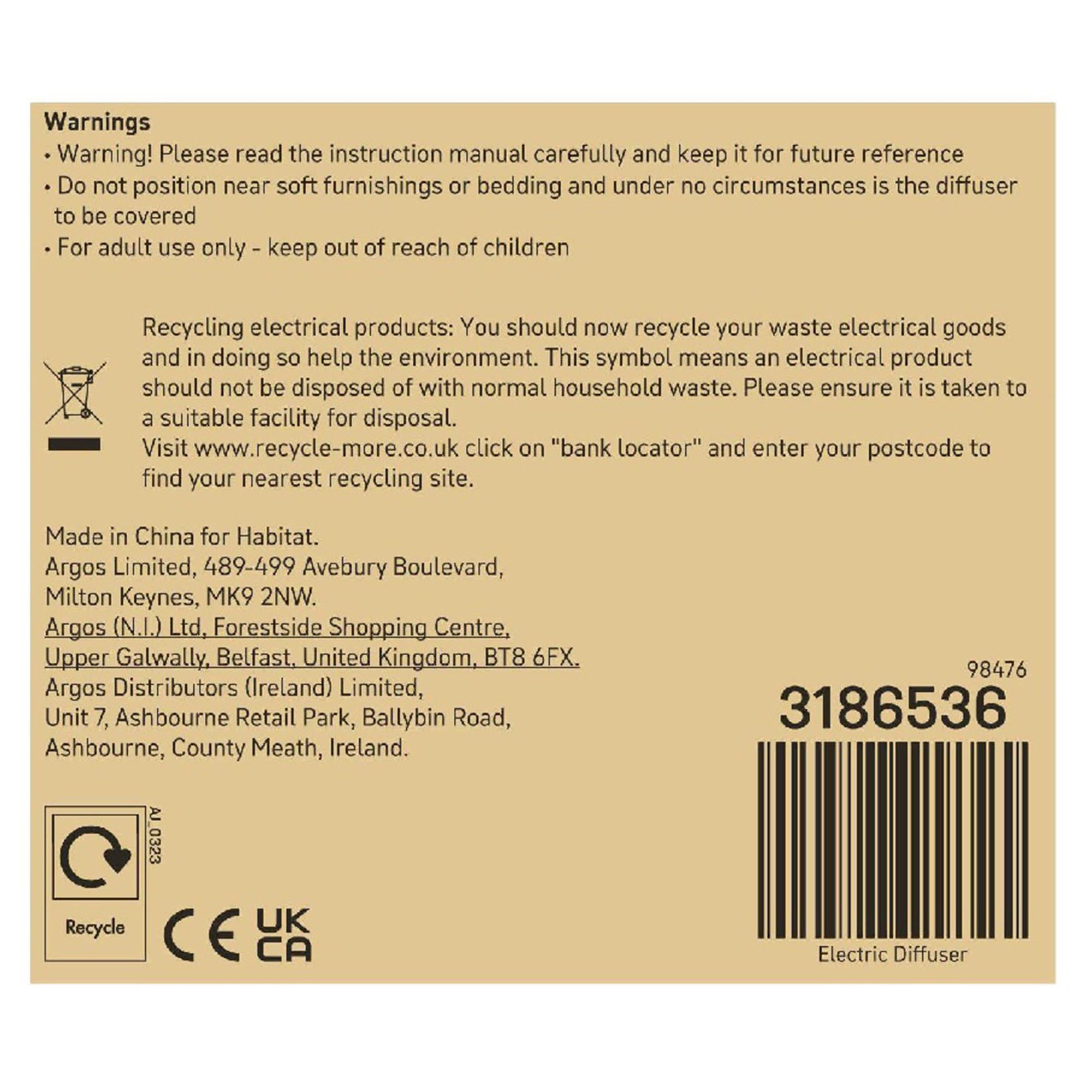 Habitat Luxe Electric Ceramic Diffuser 100ml Capacity, UK version