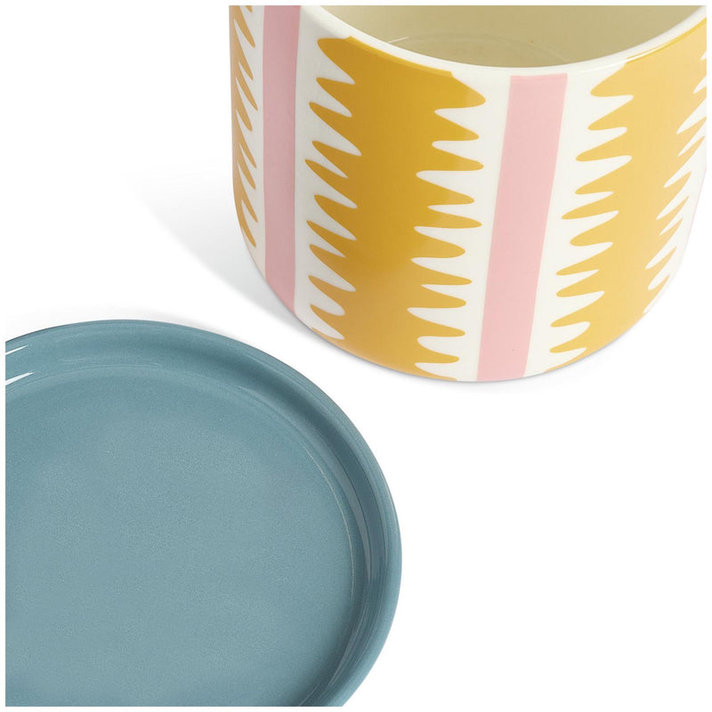 Habitat striped ceramic planter with saucer in yellow - British product