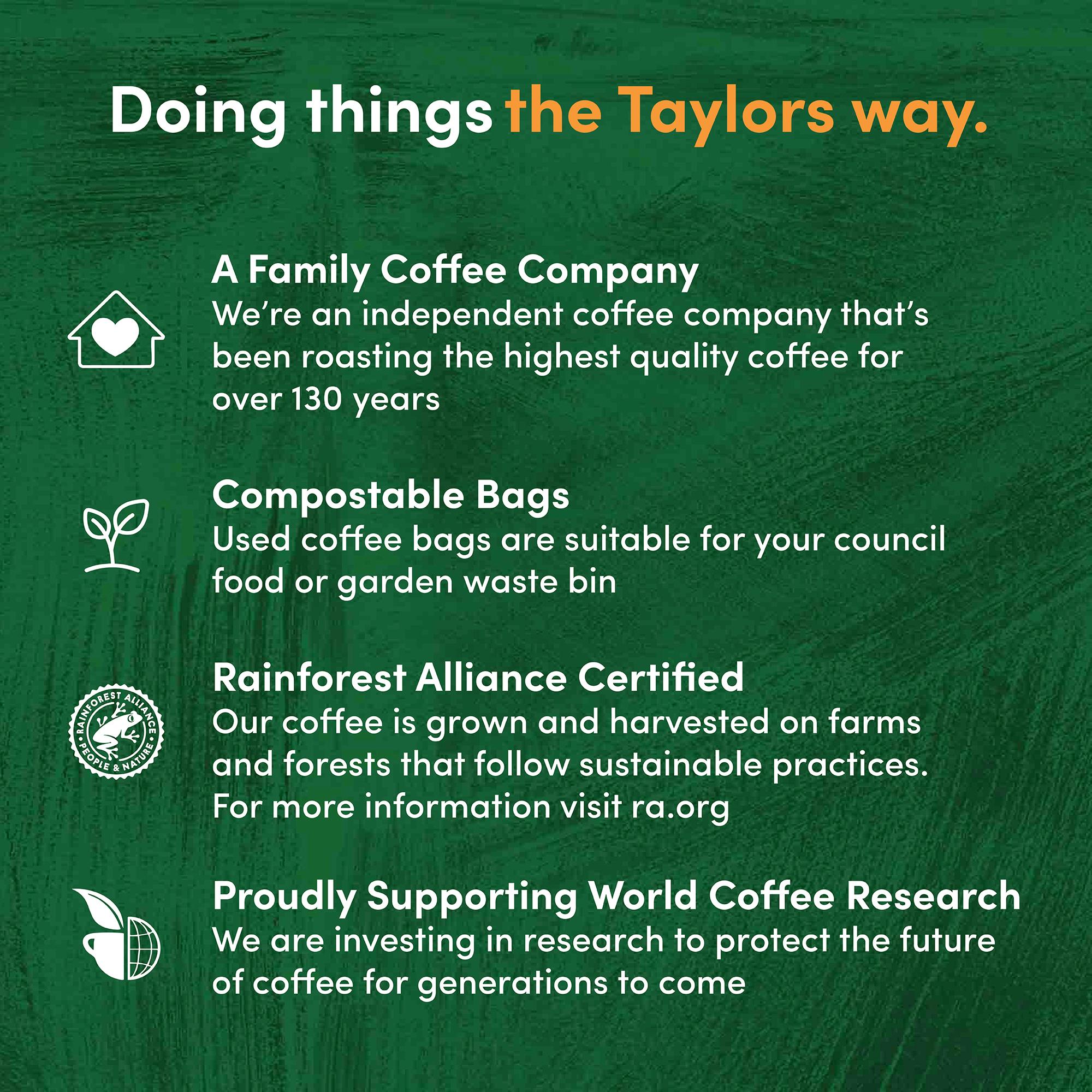Taylors of Harrogate Hot Lava Java ground coffee bags 10 pack (British brand)