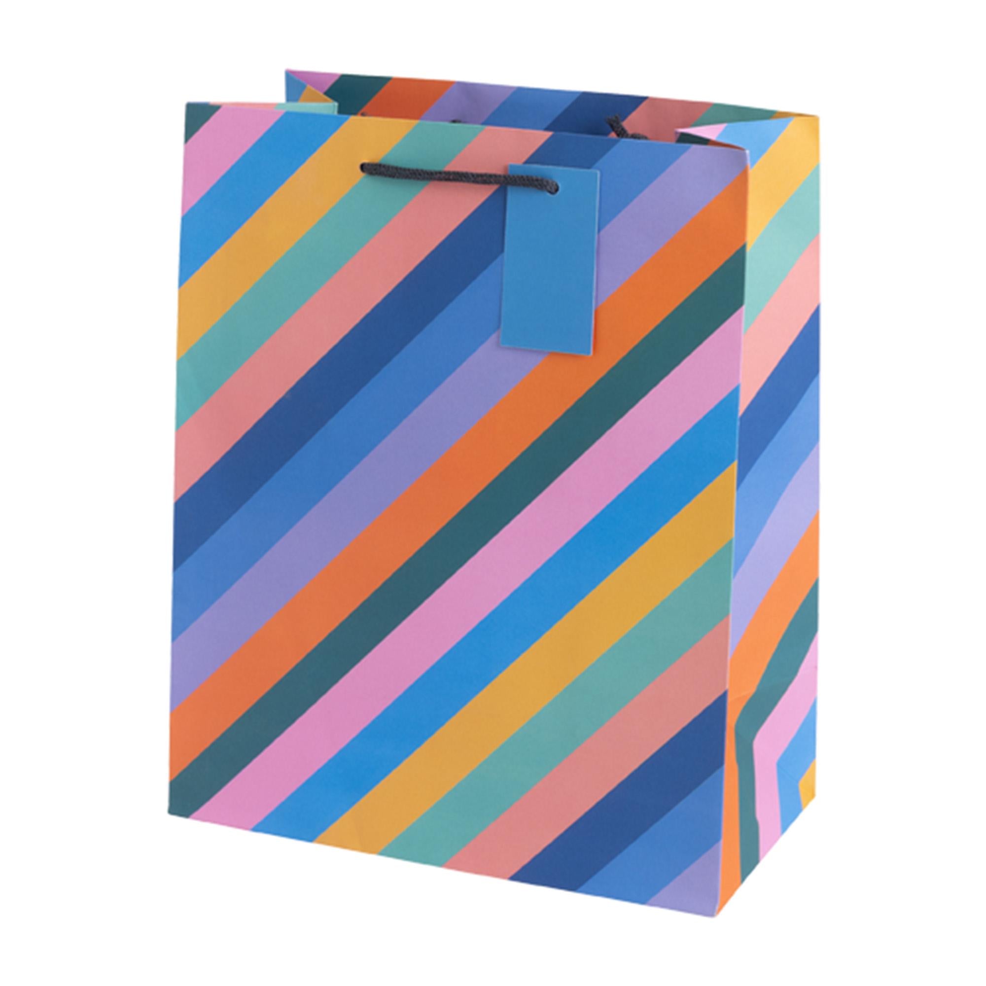 Sainsbury's rainbow stripe birthday gift bag, imported from the UK