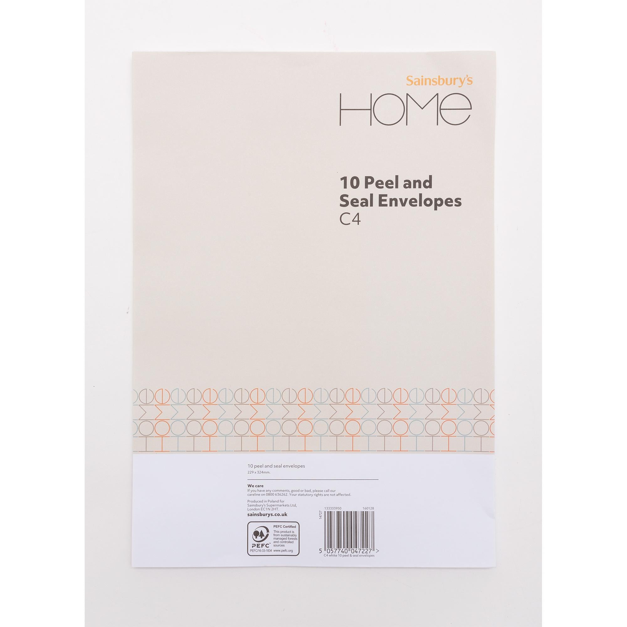 Sainsbury's Home white peel and seal C4 envelopes pack of 10, imported from the UK