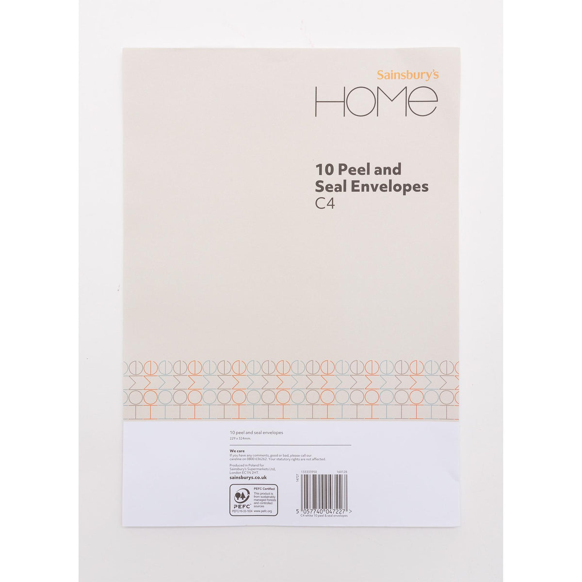 Sainsbury's Home white peel and seal C4 envelopes pack of 10, imported from the UK