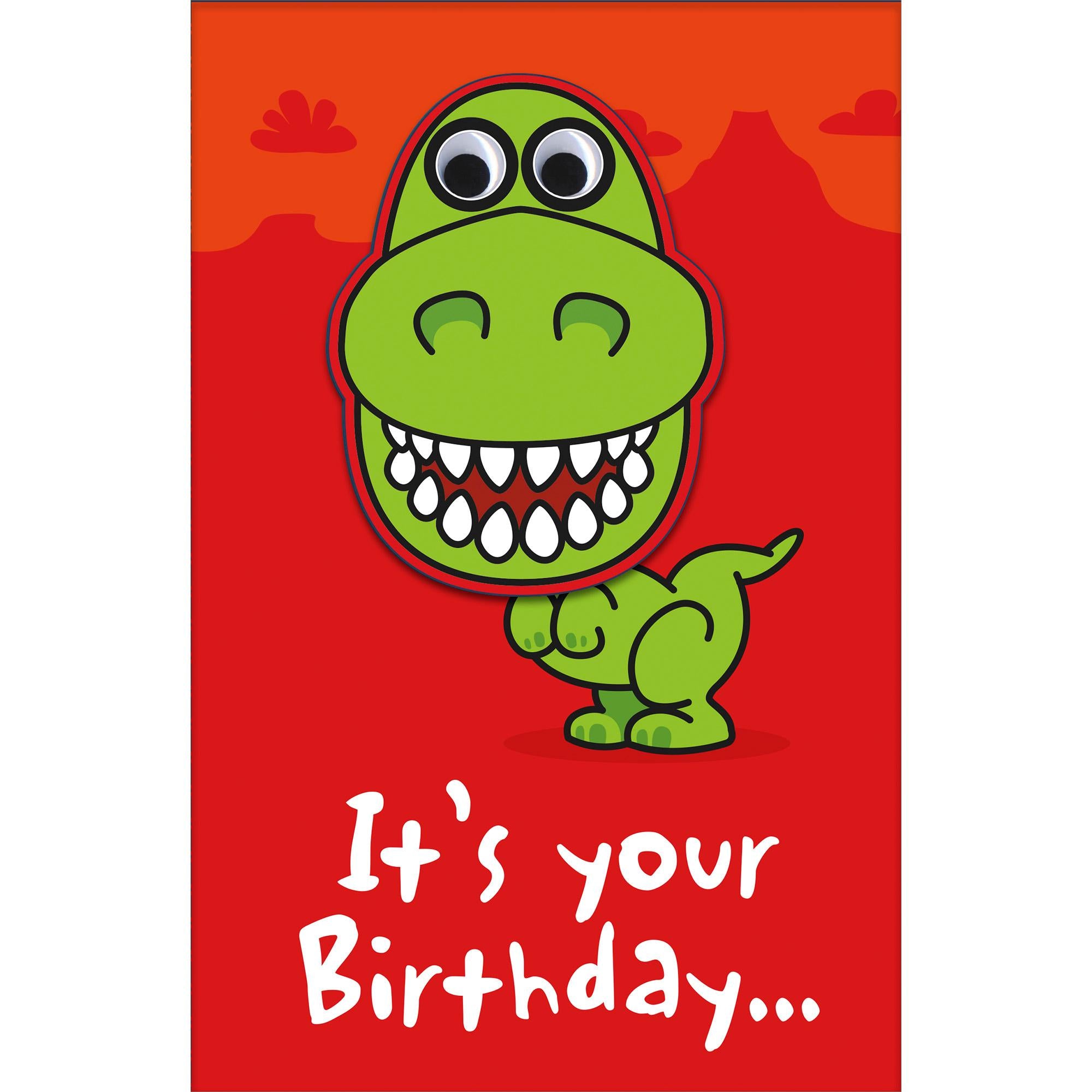Carlton T-Rex dinosaur springy head birthday card 21x13.7cm (British brand)