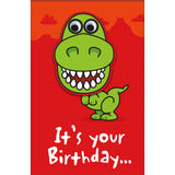 Carlton T-Rex dinosaur springy head birthday card 21x13.7cm (British brand)