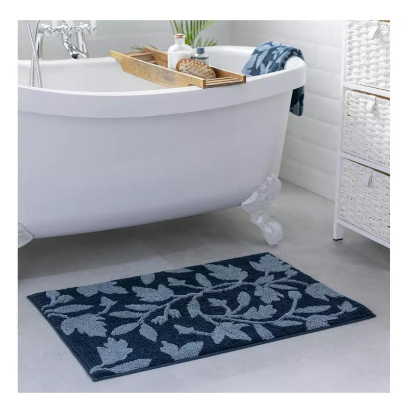 Habitat Botanical Bath Mat Navy Cotton 80x50cm, UK version