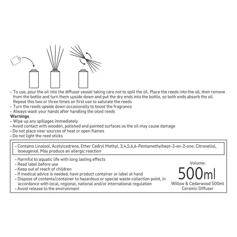 Morris & Co Willow Cedarwood Reed Diffuser 500ml, UK version
