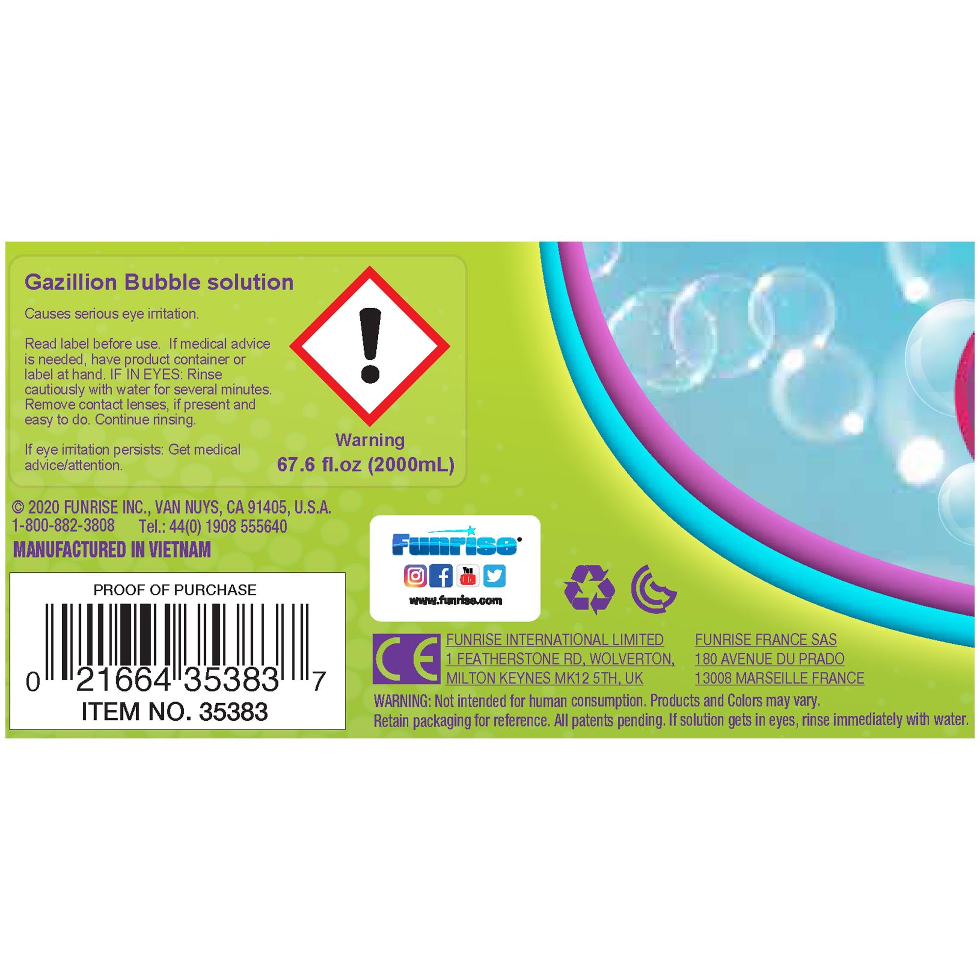 Gazillion Premium Bubble Solution Bottle 2L, UK version