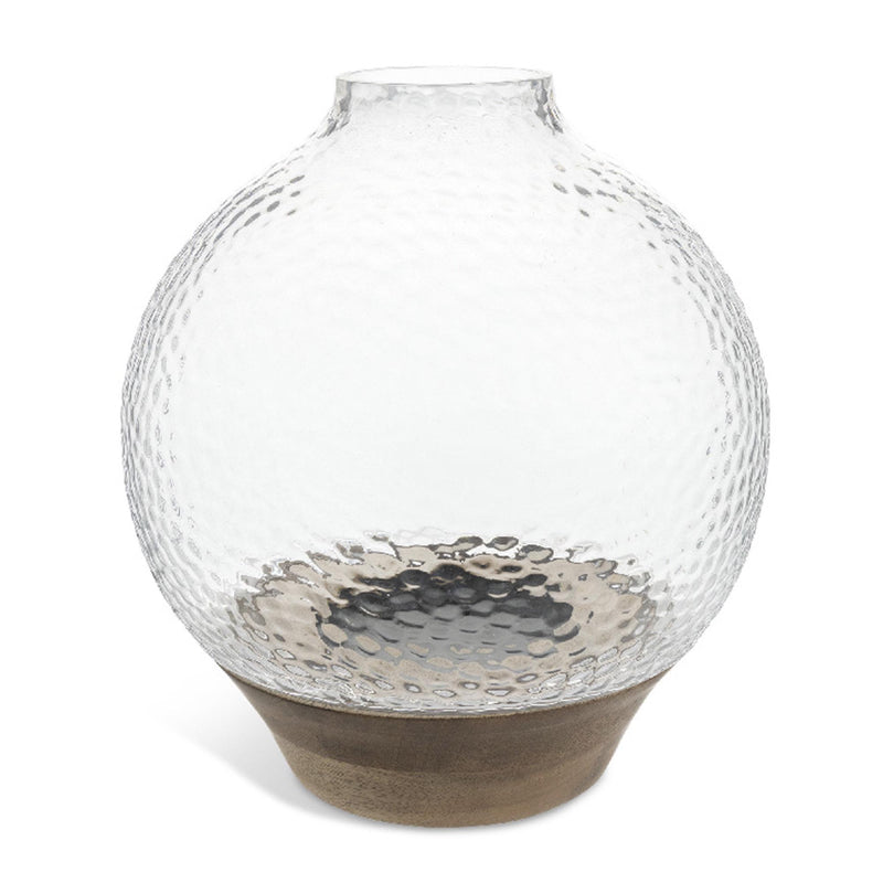Habitat hurricane candle holder hammered glass wooden base (British brand)