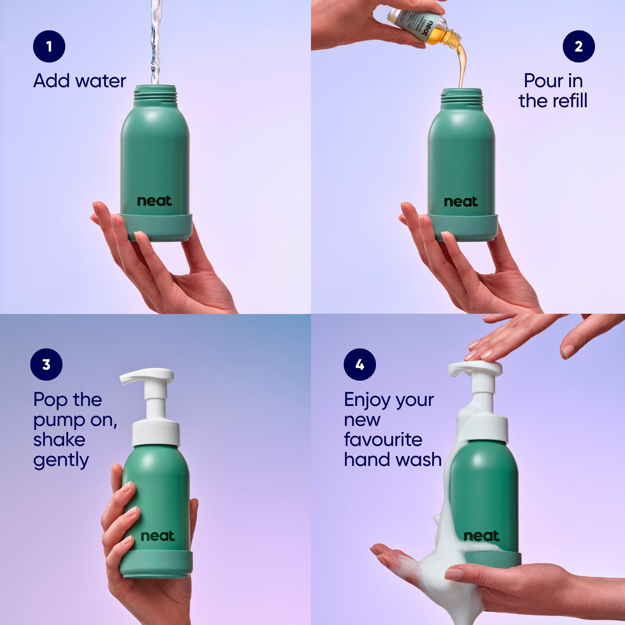 Neat Stone refillable foaming hand wash bottle, UK version