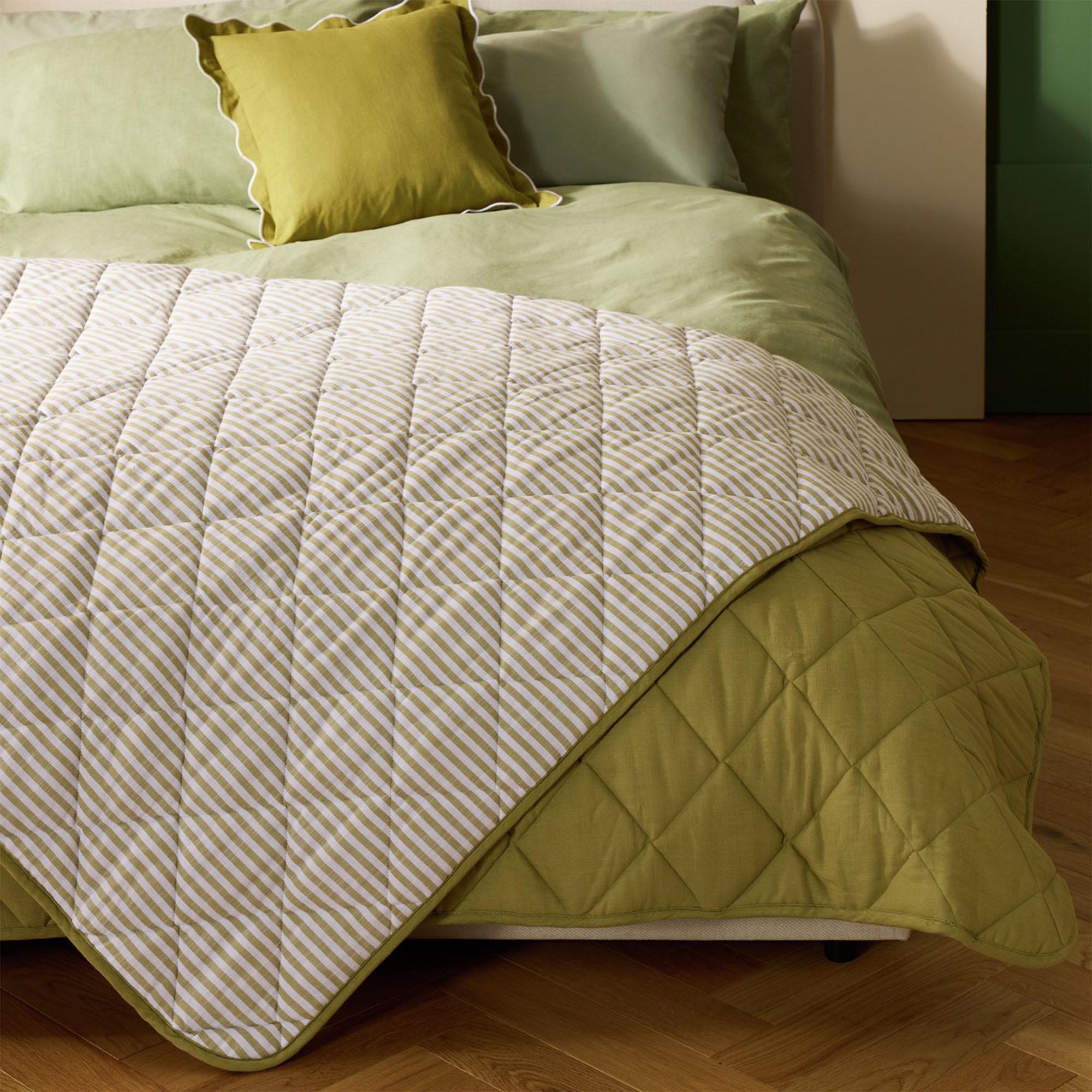 Habitat yarn dye striped bedding set olive green - British product