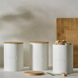 Habitat embossed text pack of 3 white canisters (British brand)