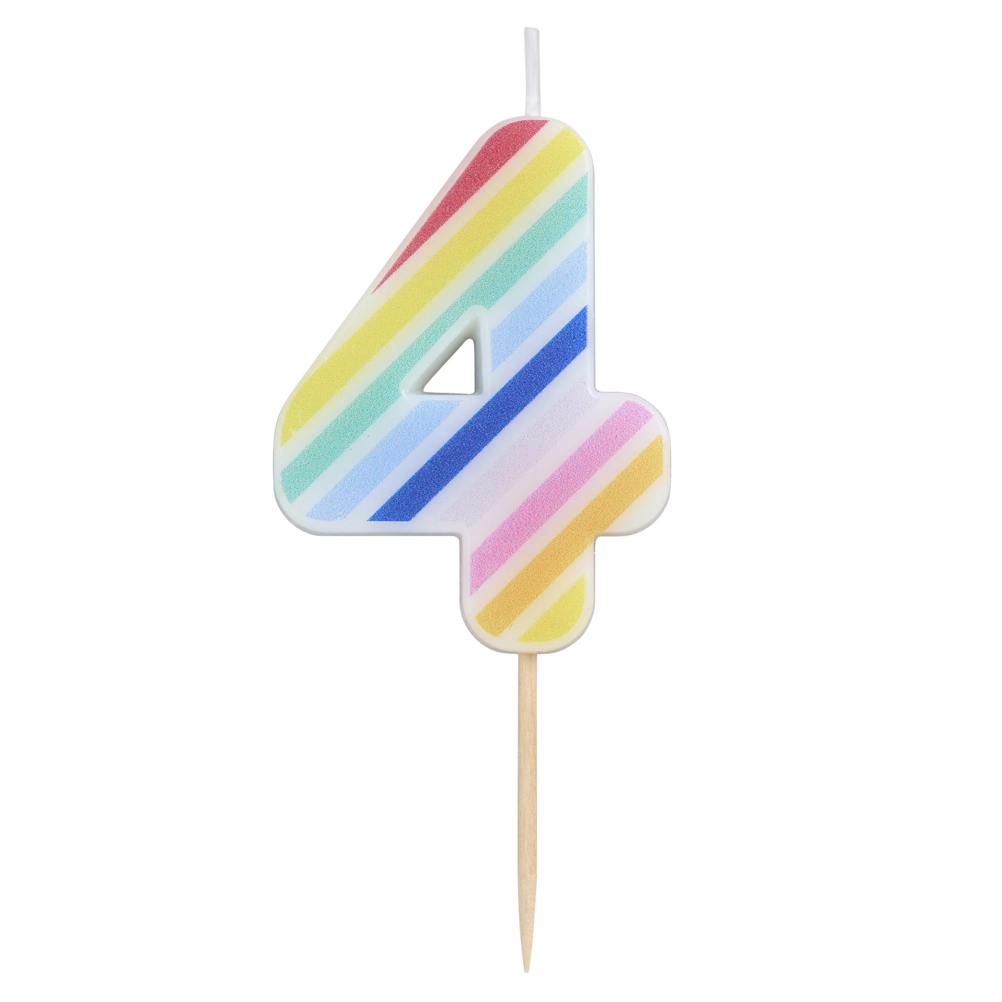 Sainsbury's Home number candle age 4 rainbow stripe 7cm, UK version